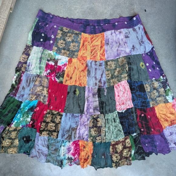 Vintage Dresses & Skirts - Vintage Patchwork Maxi Skirt Size 3X Multicolored Boho Festival Eclectic Alt